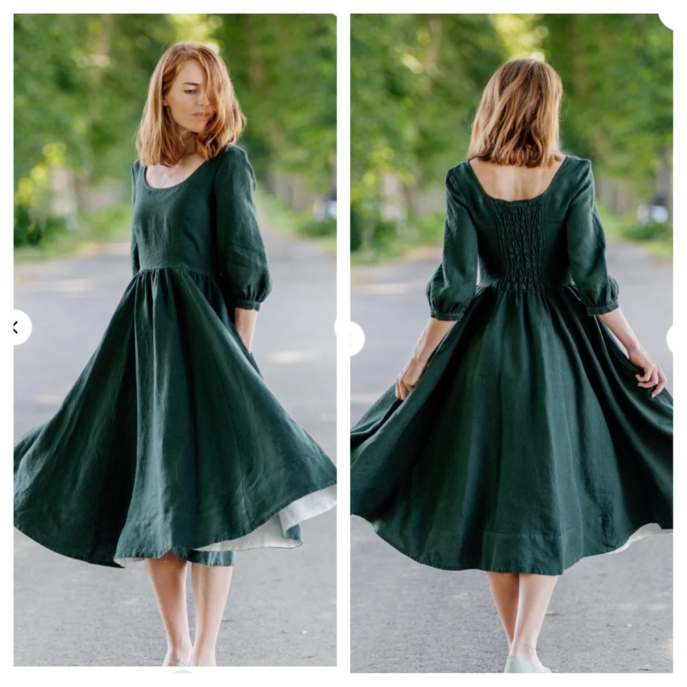 Like New Son de Flor Carmen Dress 3/4 sleeve linen midi dress